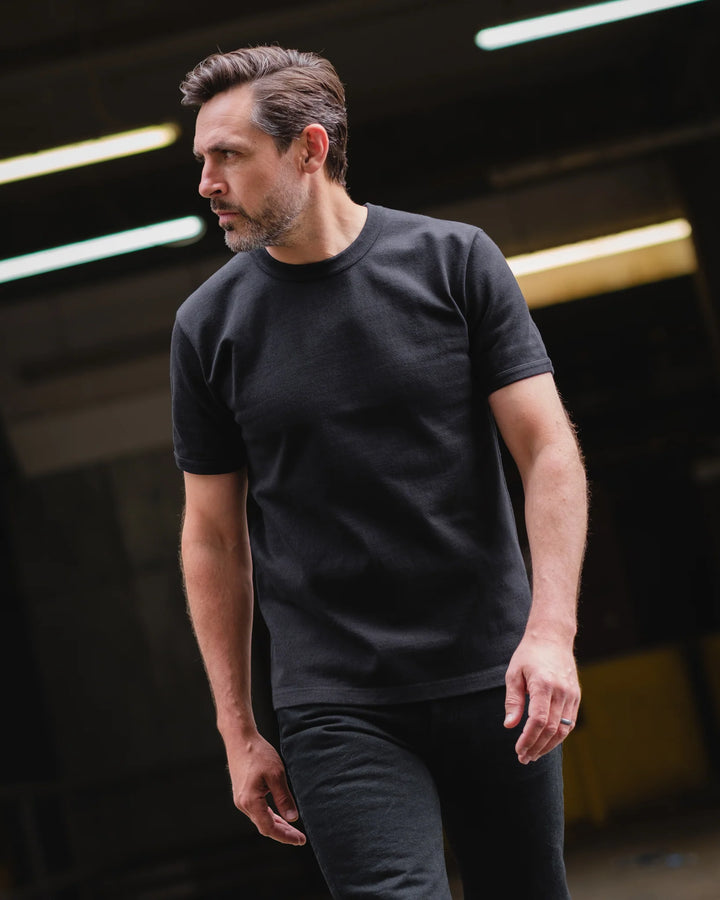 Iron Heart 11oz Cotton Knit Crew Neck T-Shirt - Black