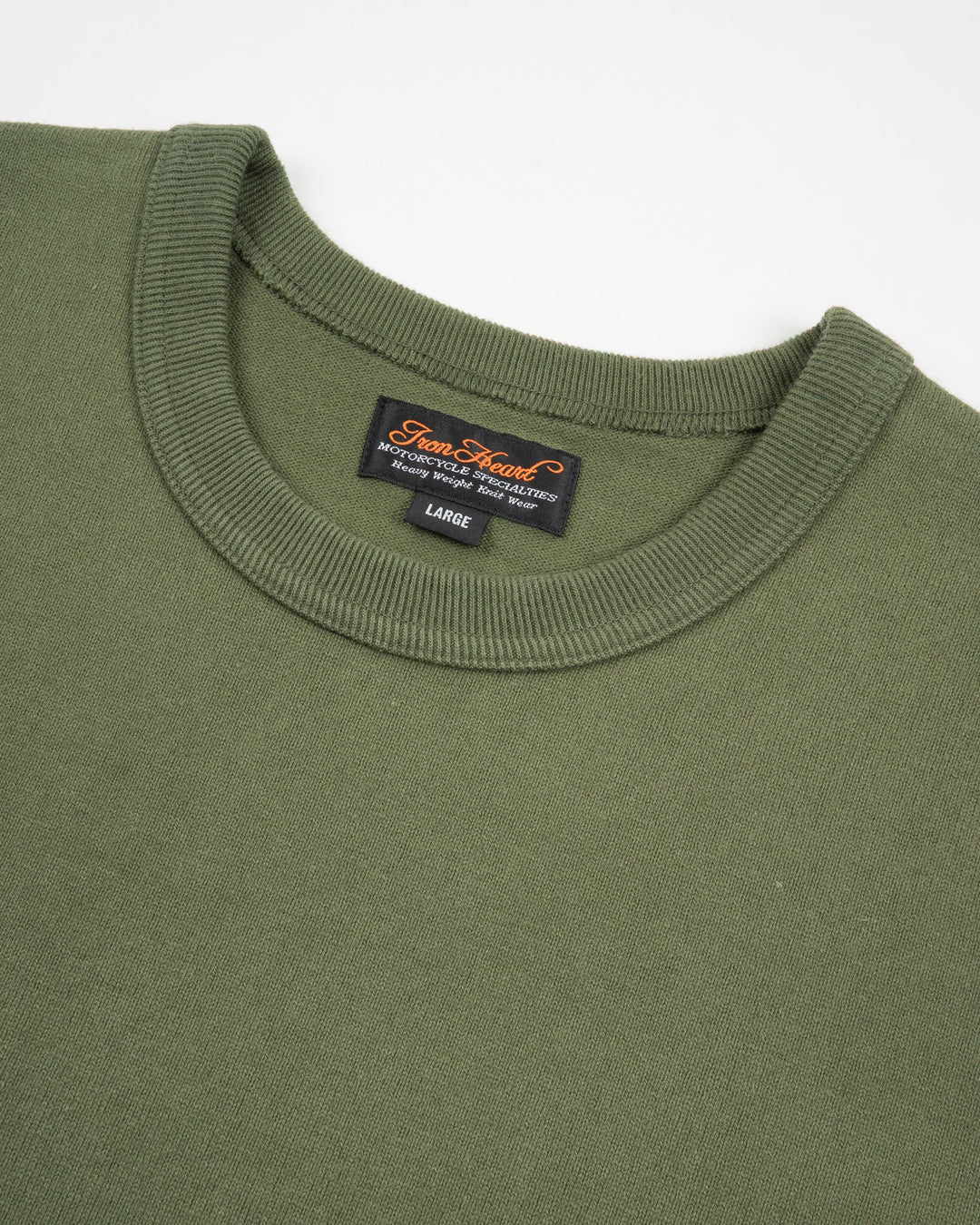 Iron Heart 11oz Cotton Knit Crew Neck T-Shirt - Olive Green