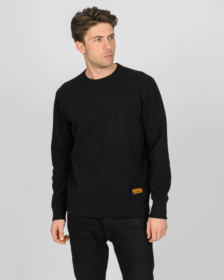 Iron Heart Heavyweight Thermal Crew Neck Sweater - Black