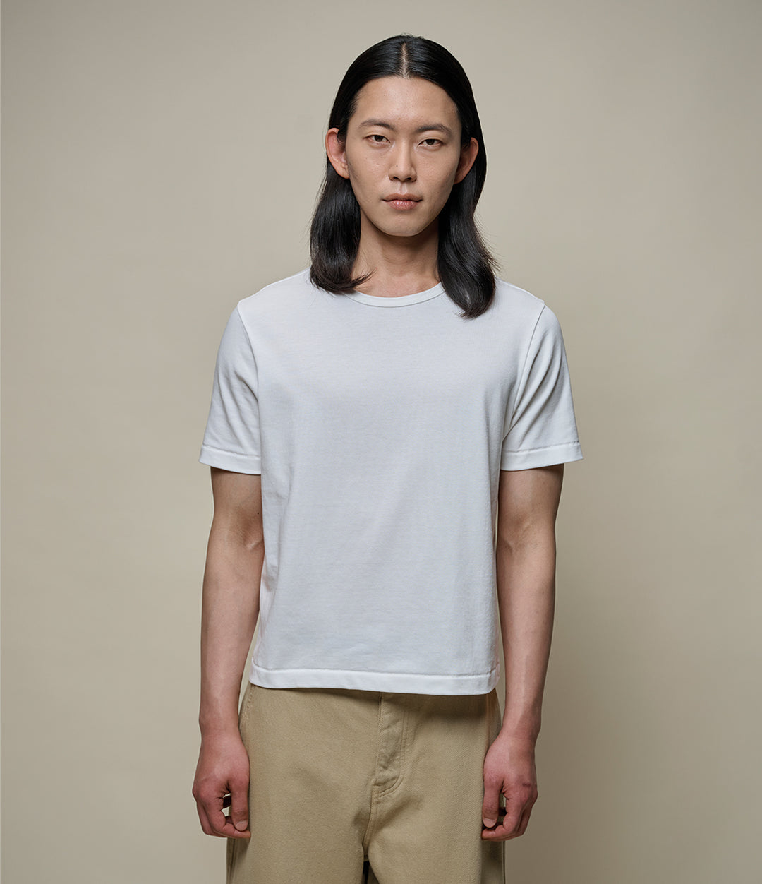 Merz b. Schwanen - 2M15C Cropped Mid-Century Machine Refined Fit T-Shirt in White
