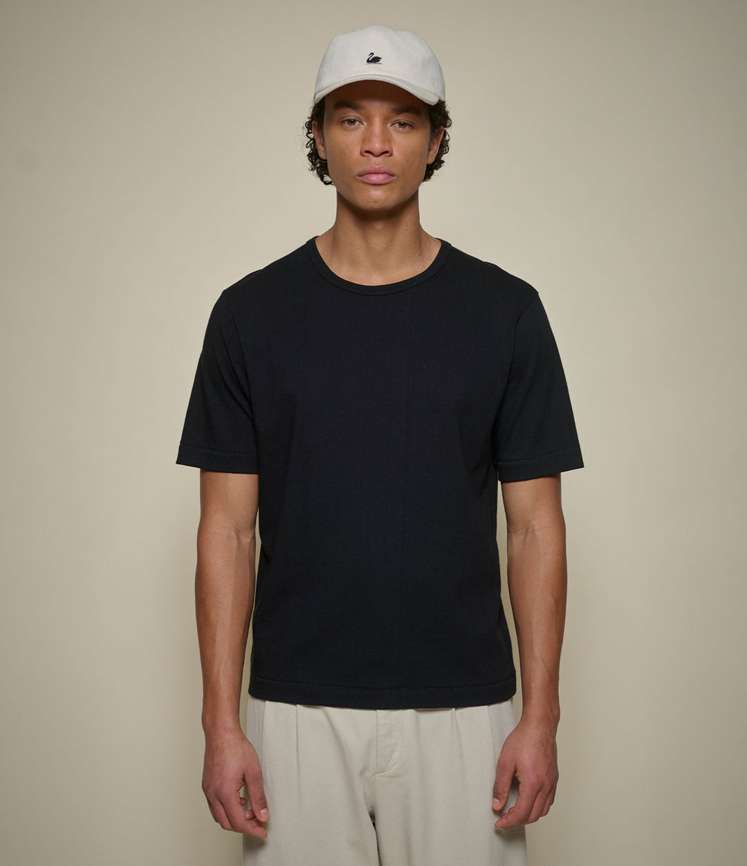 Merz b. Schwanen - 2M15C Cropped Mid-Century Machine Refined Fit T-Shirt in Deep Black