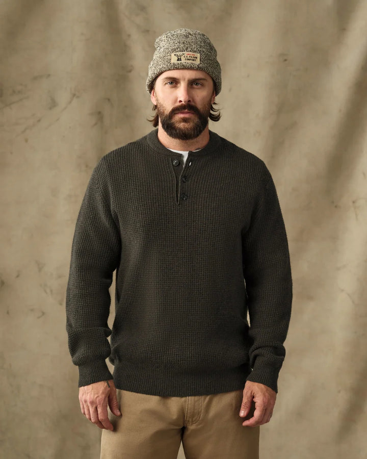 Filson Waffle Knit Merino Wool Henley - Olive Brown Heather