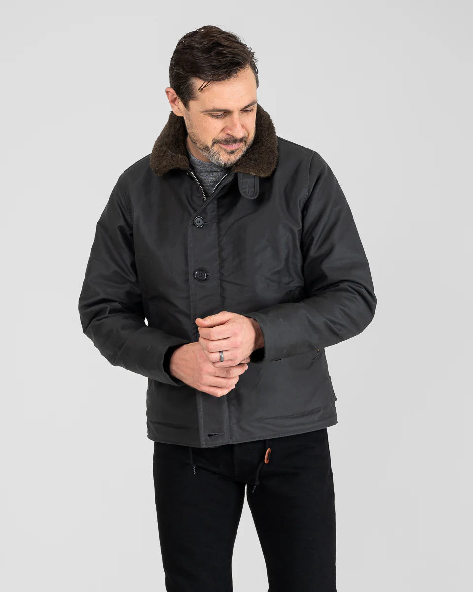 Iron Heart Oiled Whipcord N1 Deck Jacket - Black