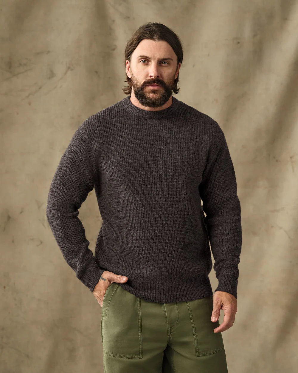 Filson Waffle Knit Merino Wool Sweater - Dark Brown Heather