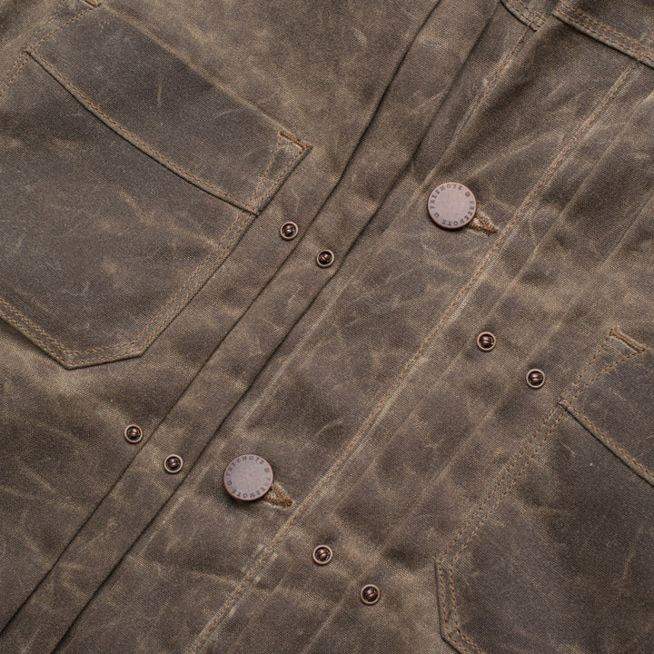 Freenote Cloth Riders Jacket Waxed Canvas - Oak with Red Liner