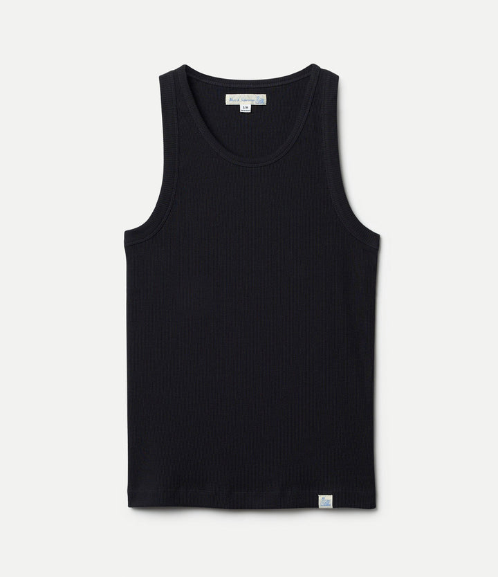 Merz b. Schwanen - Iconic Ribbed Cotton Tank Top in Deep Black