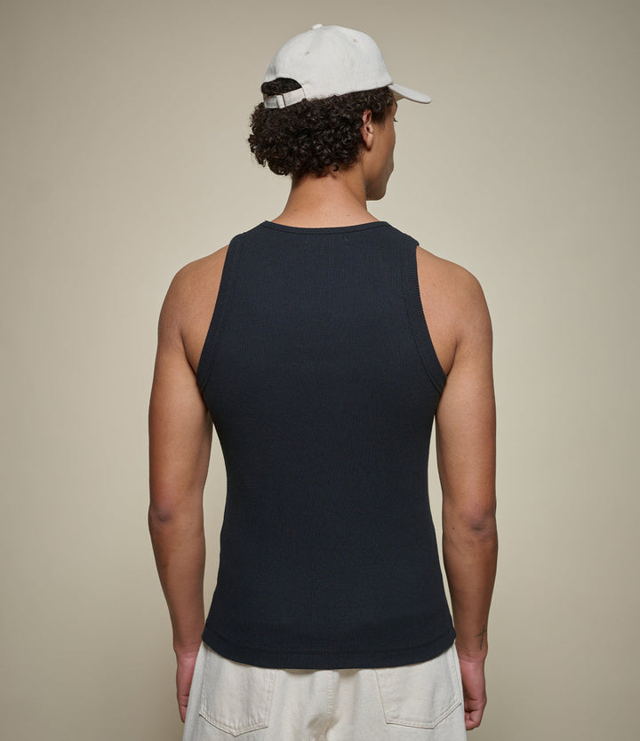 Merz b. Schwanen - Iconic Ribbed Cotton Tank Top in Deep Black