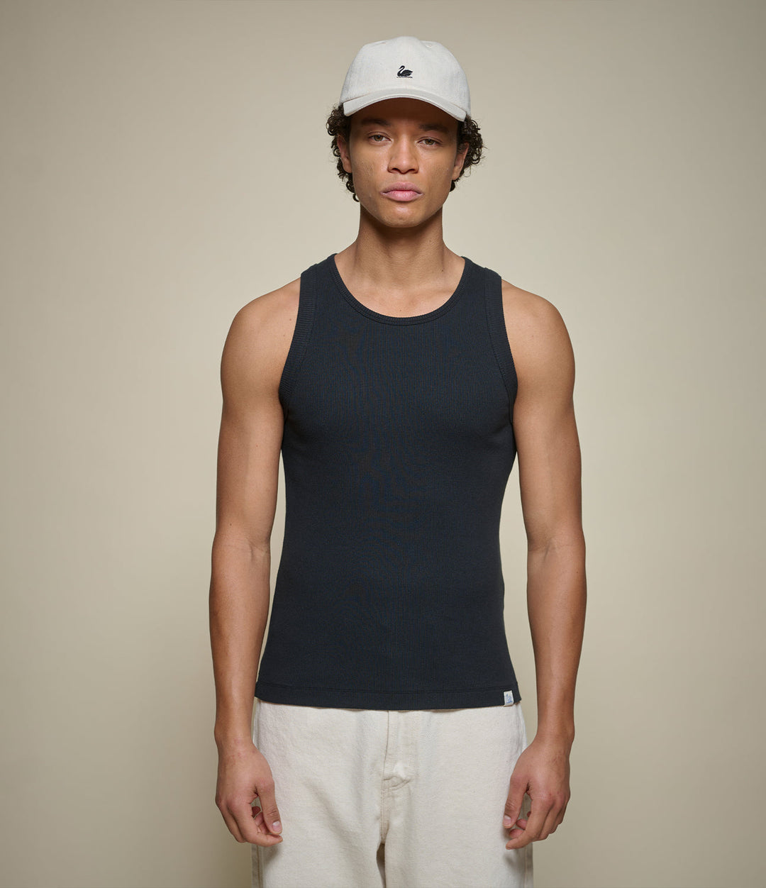 Merz b. Schwanen - Iconic Ribbed Cotton Tank Top in Deep Black