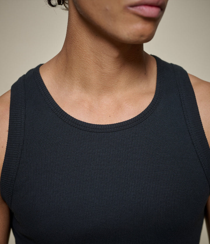Merz b. Schwanen - Iconic Ribbed Cotton Tank Top in Deep Black