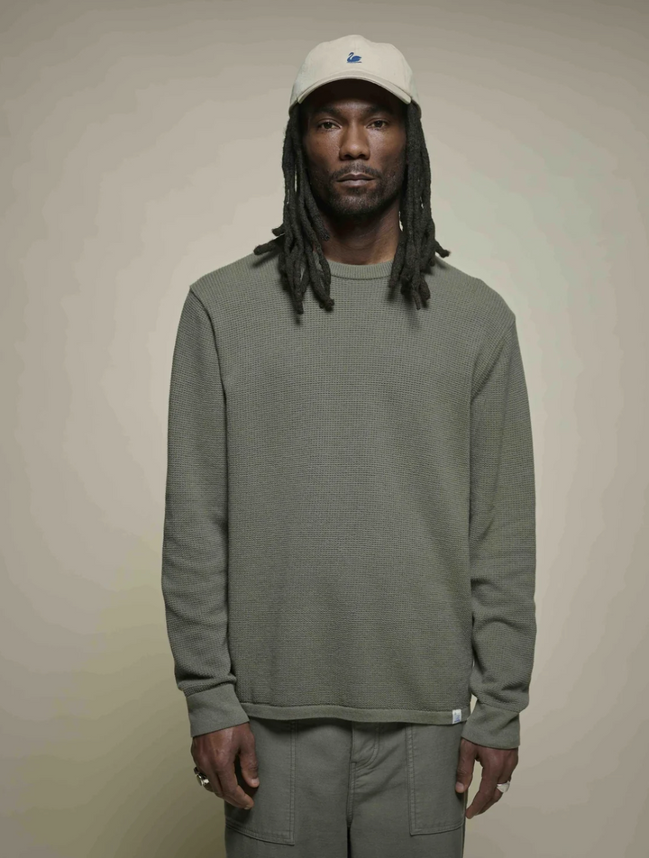Merz b. Schwanen Lightweight Waffle Knit Sweater - Army
