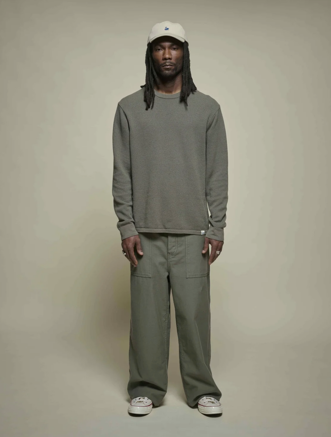 Merz b. Schwanen Lightweight Waffle Knit Sweater - Army