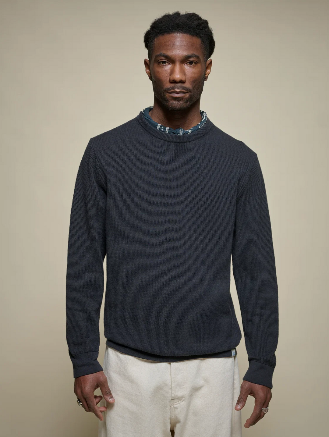 Merz b. Schwanen Lightweight Waffle Knit Sweater - Charcoal