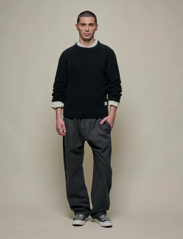 Merz b. Schwanen Worker's Cotton Twill Drawstring Pants - Charcoal