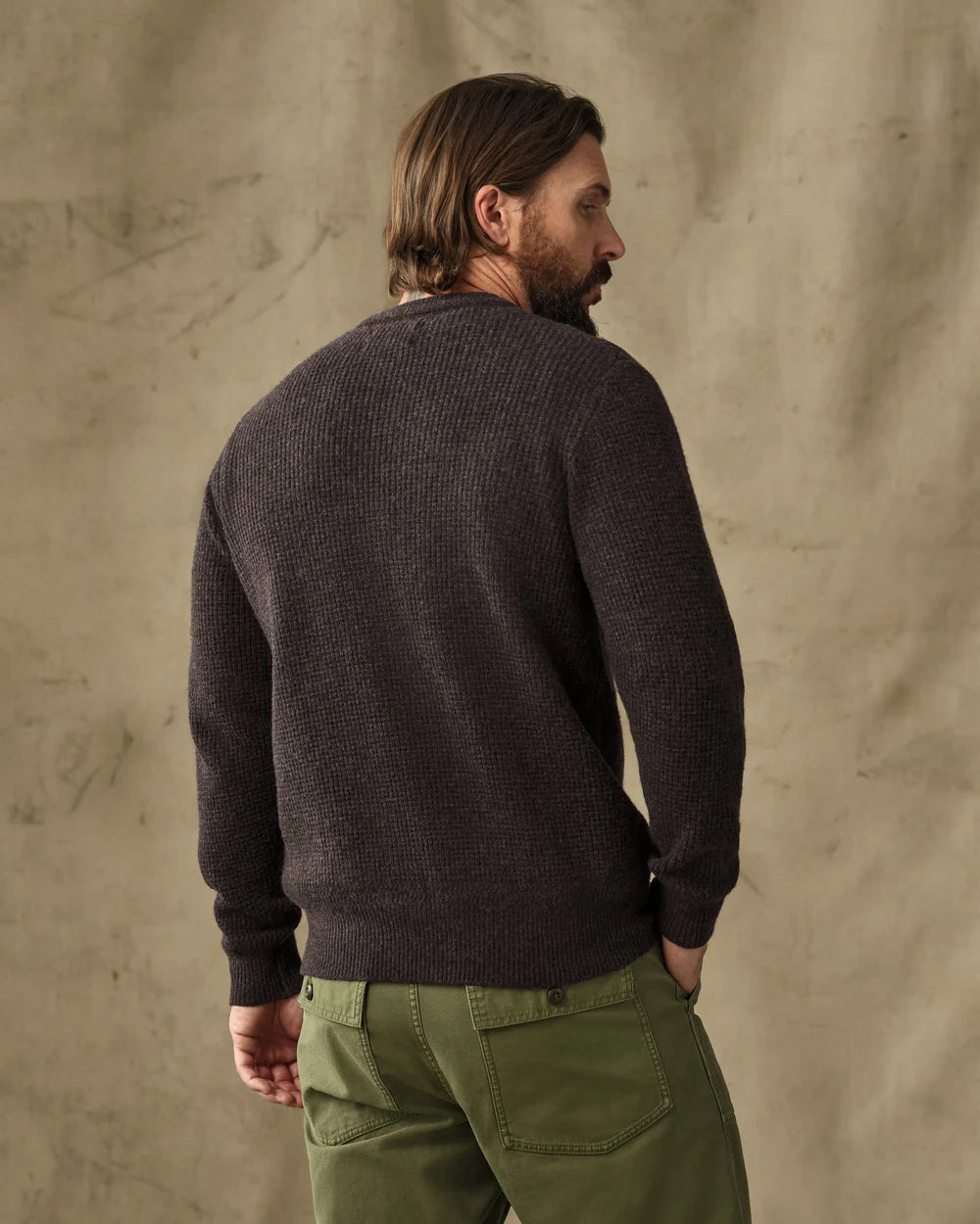 Filson Waffle Knit Merino Wool Sweater - Dark Brown Heather