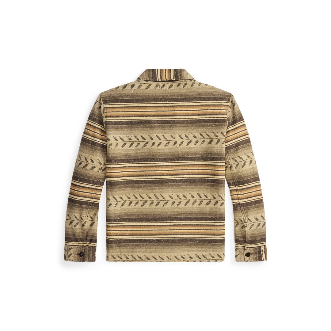 RRL Leaf-Print Striped Twill Overshirt - Grey/Brown